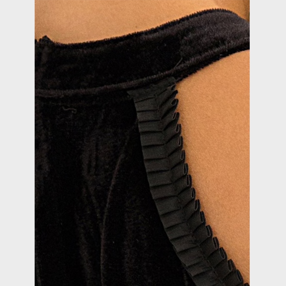Lace Sleeve Cold Shoulder Velvet Mini Dress - Picture 5 of 6